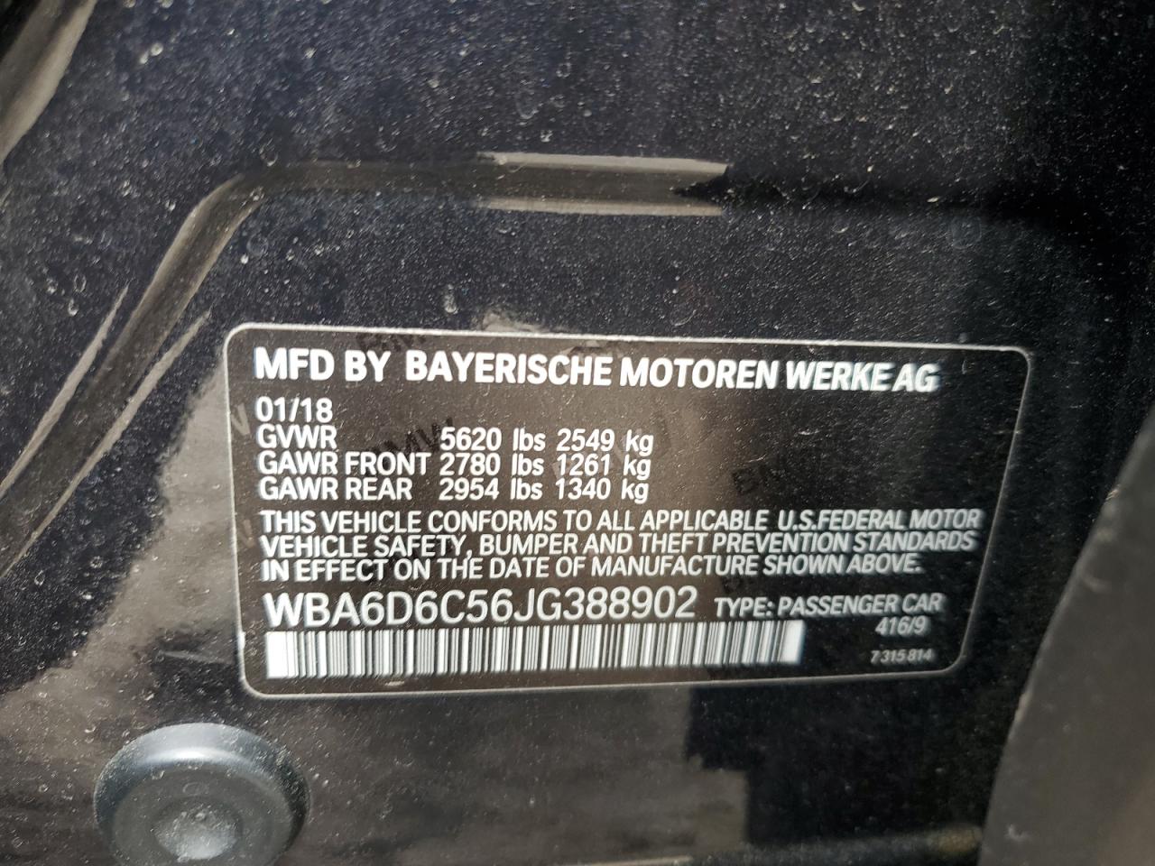 VIN WBA6D6C56JG388902 2018 BMW 650 XI GRA