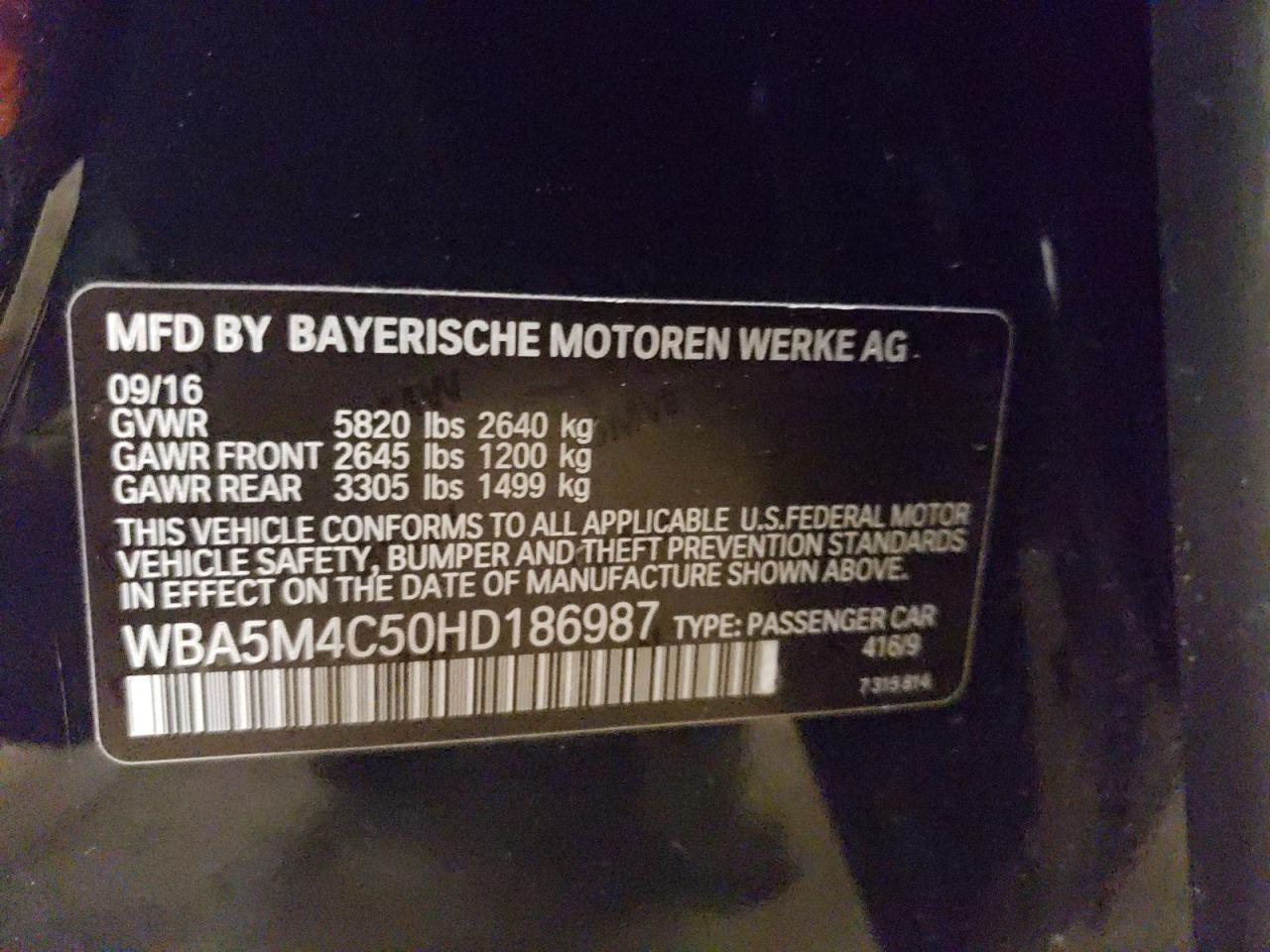 VIN WBA5M4C50HD186987 2017 BMW 535 XIGT