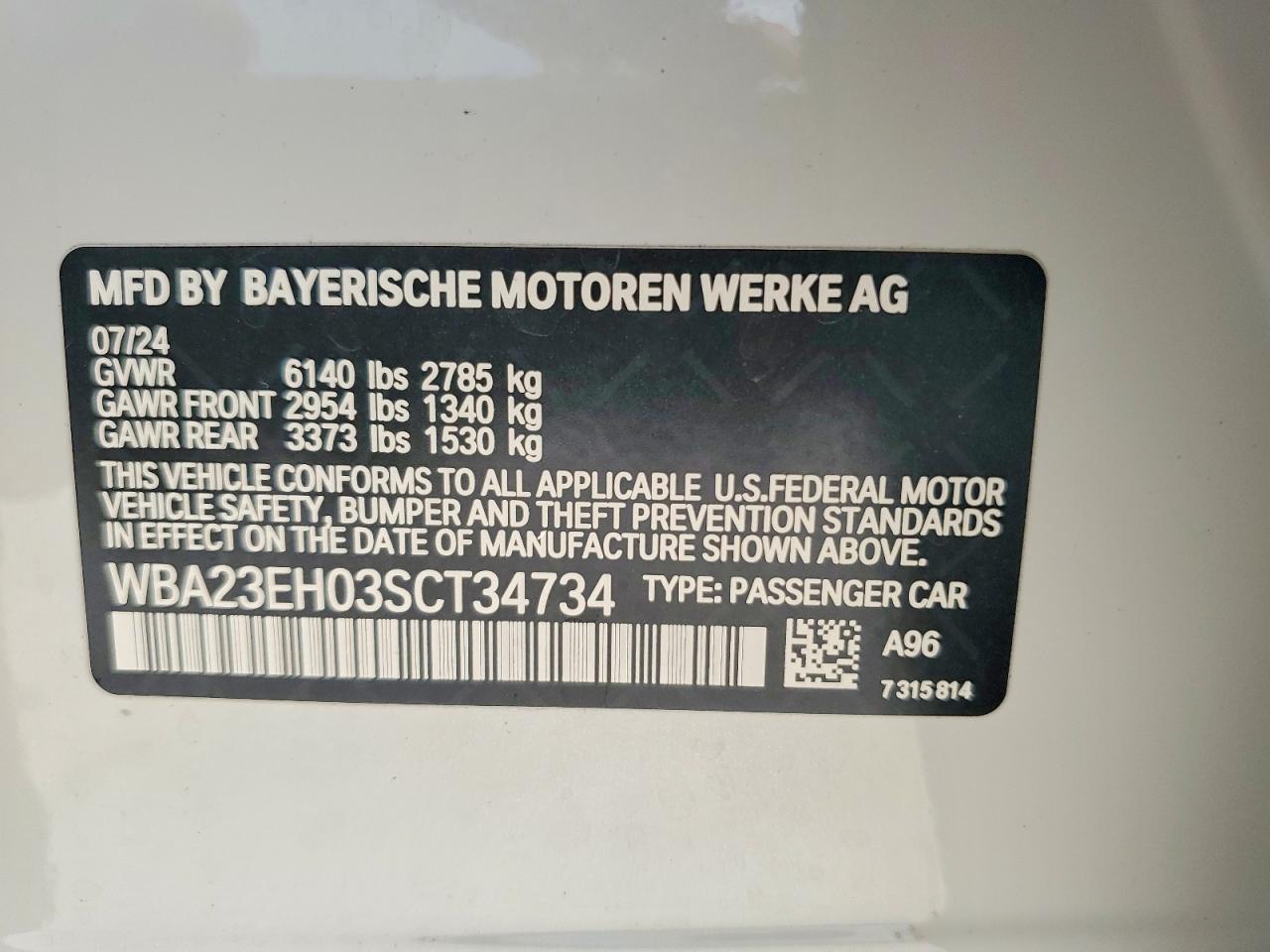 VIN WBA23EH03SCT34734 2025 BMW 740