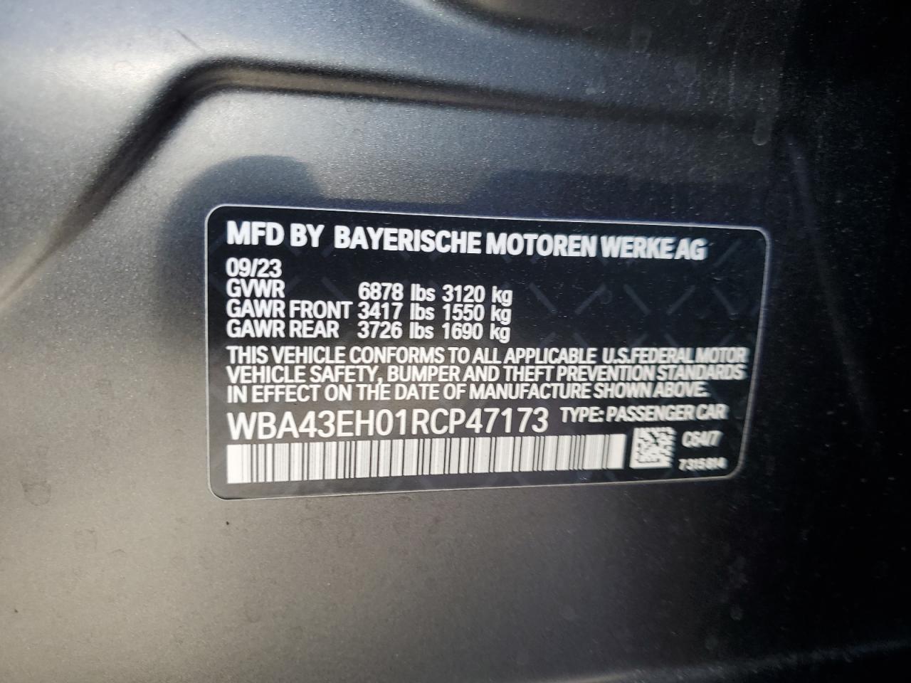 VIN WBA43EH01RCP47173 2024 BMW 750 XE