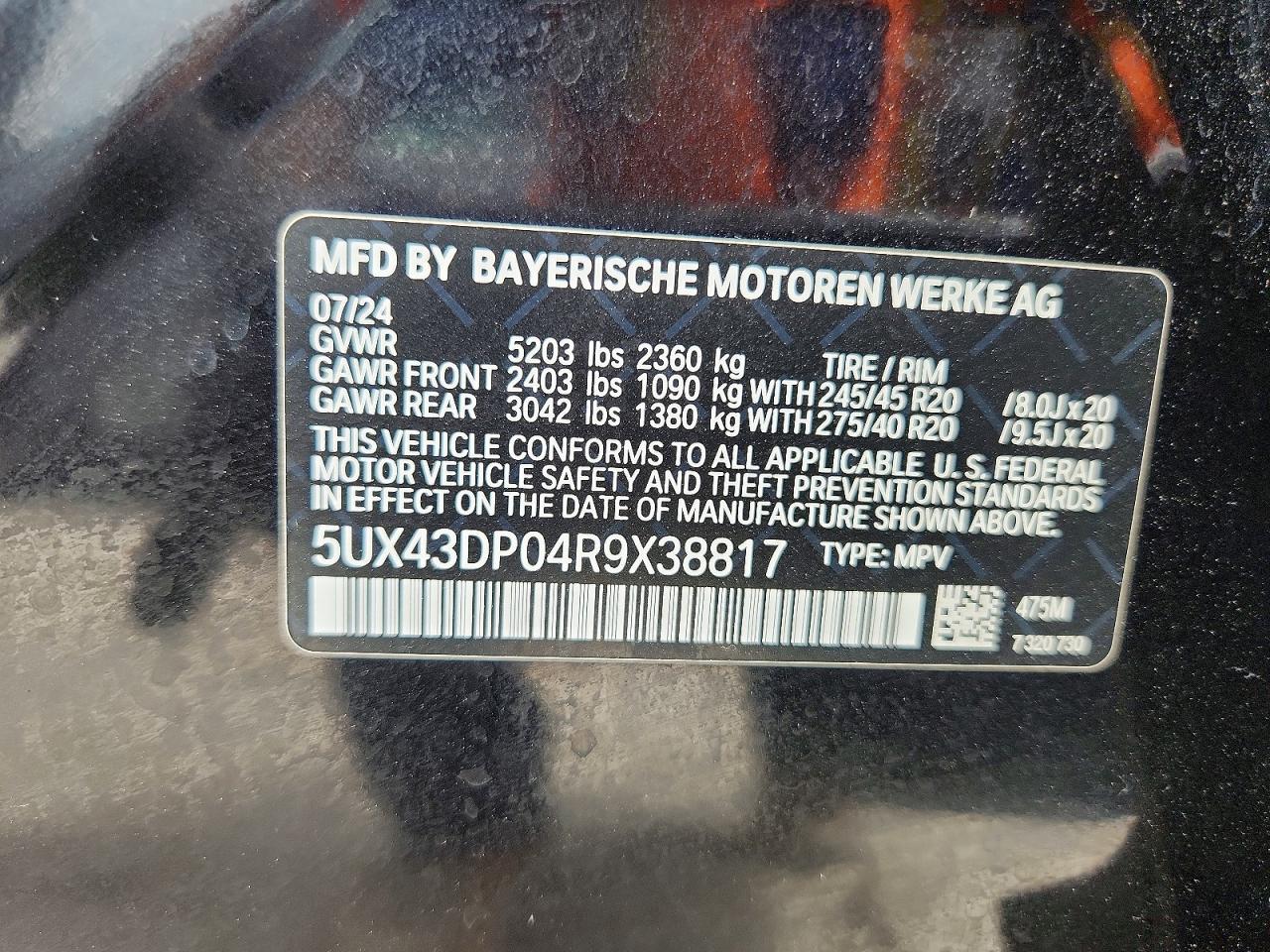 VIN 5UX43DP04R9X38817 2024 BMW X3