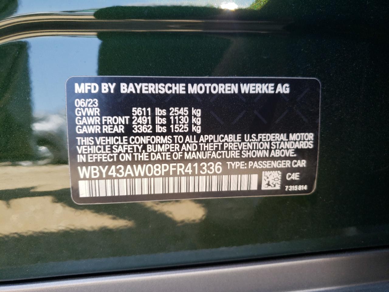 VIN WBY43AW08PFR41336 2023 BMW I4 EDRIVE3
