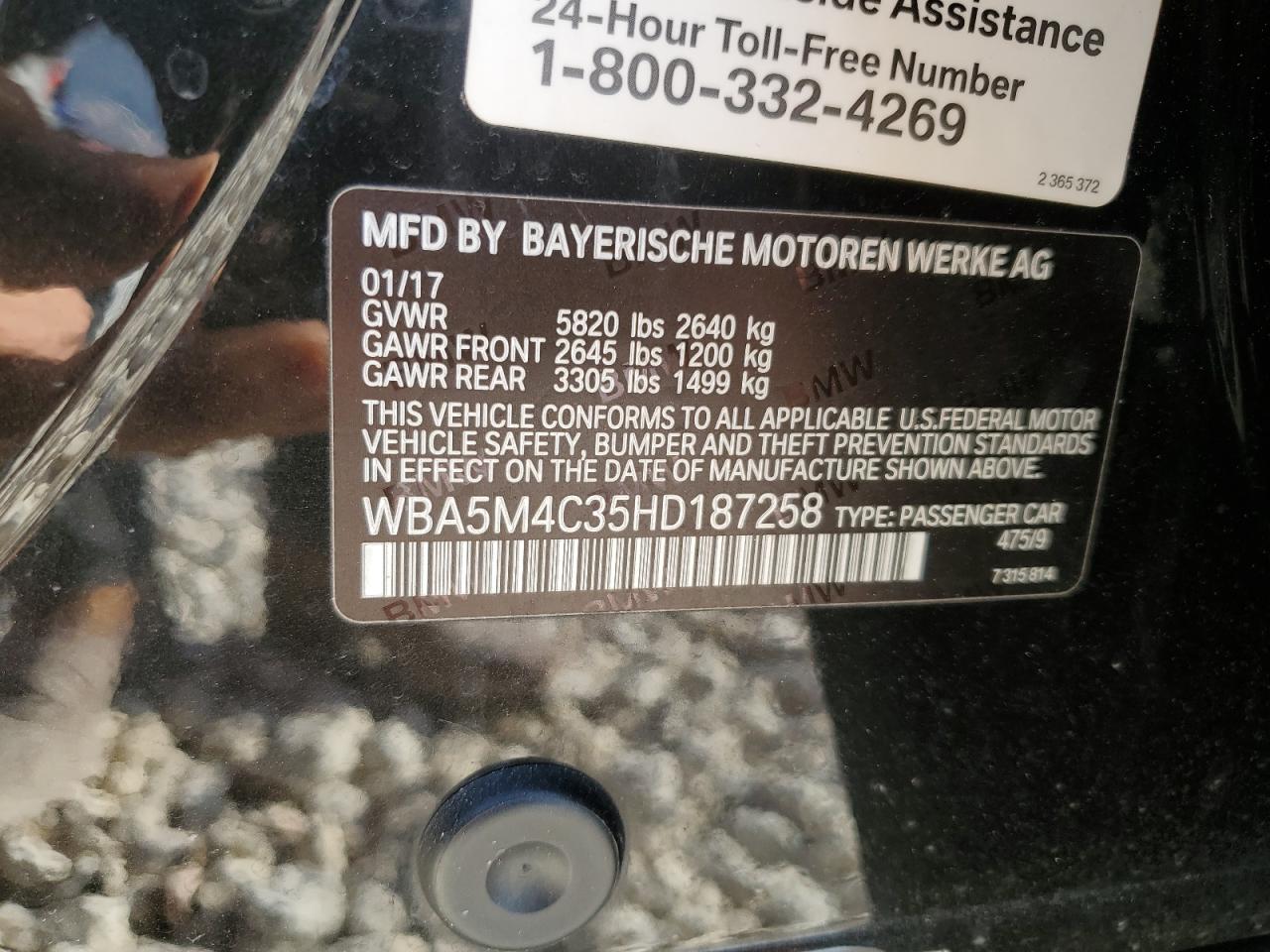 VIN WBA5M4C35HD187258 2017 BMW 535 XIGT