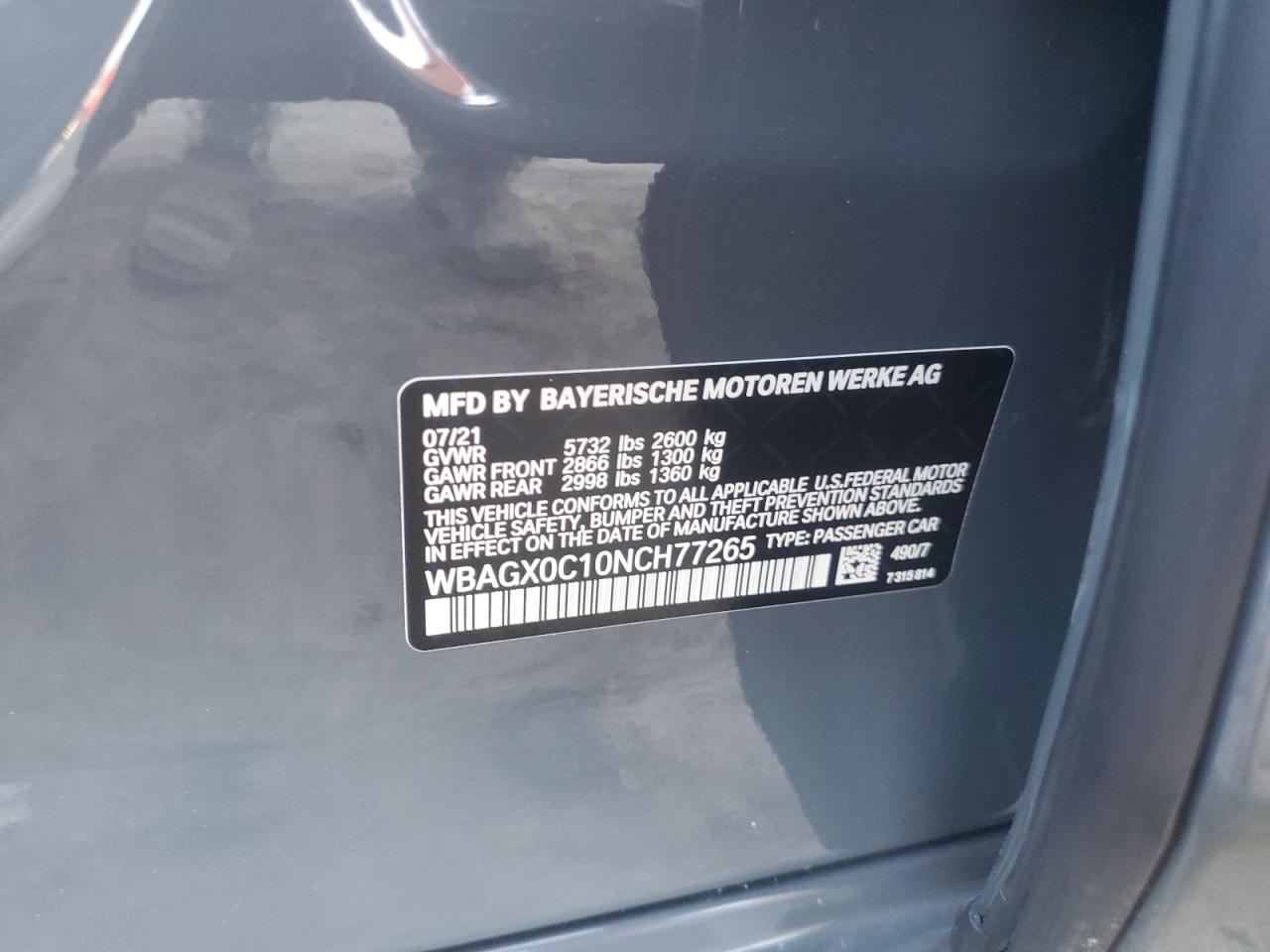 VIN WBAGX0C10NCH77265 2022 BMW ALPINA B8