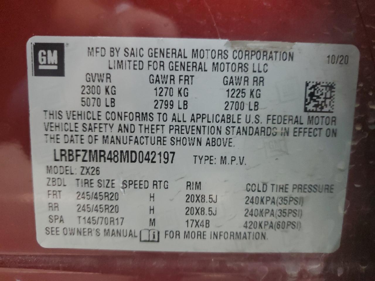 VIN LRBFZMR48MD042197 2021 BUICK ENVISION P