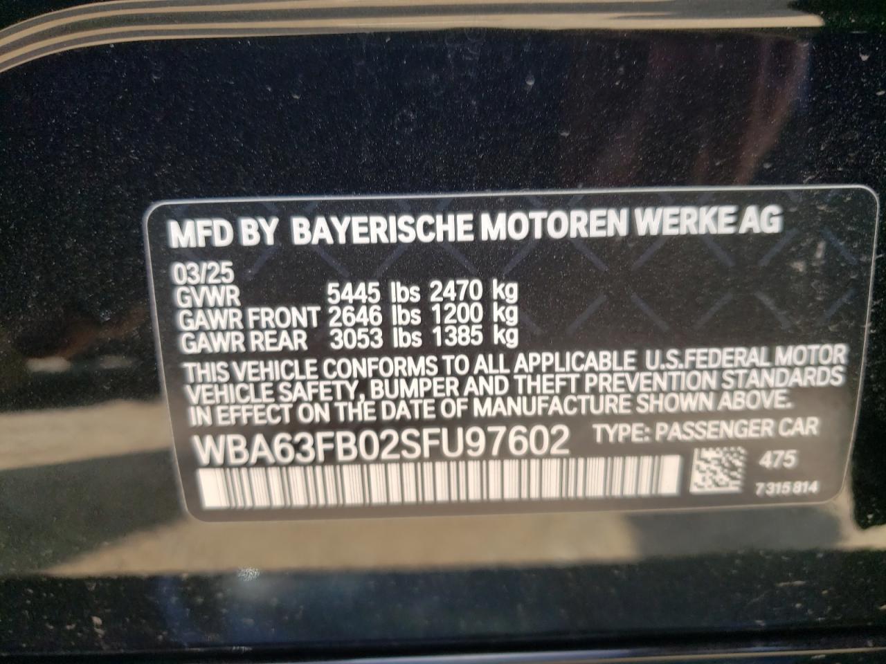 VIN WBA63FB02SFU97602 2025 BMW M440XI GRA