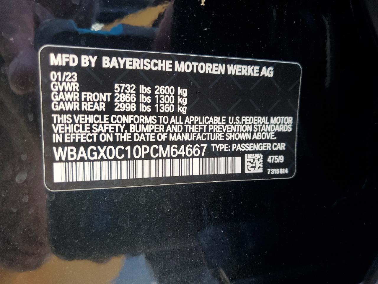 VIN WBAGX0C10PCM64667 2023 BMW ALPINA B8