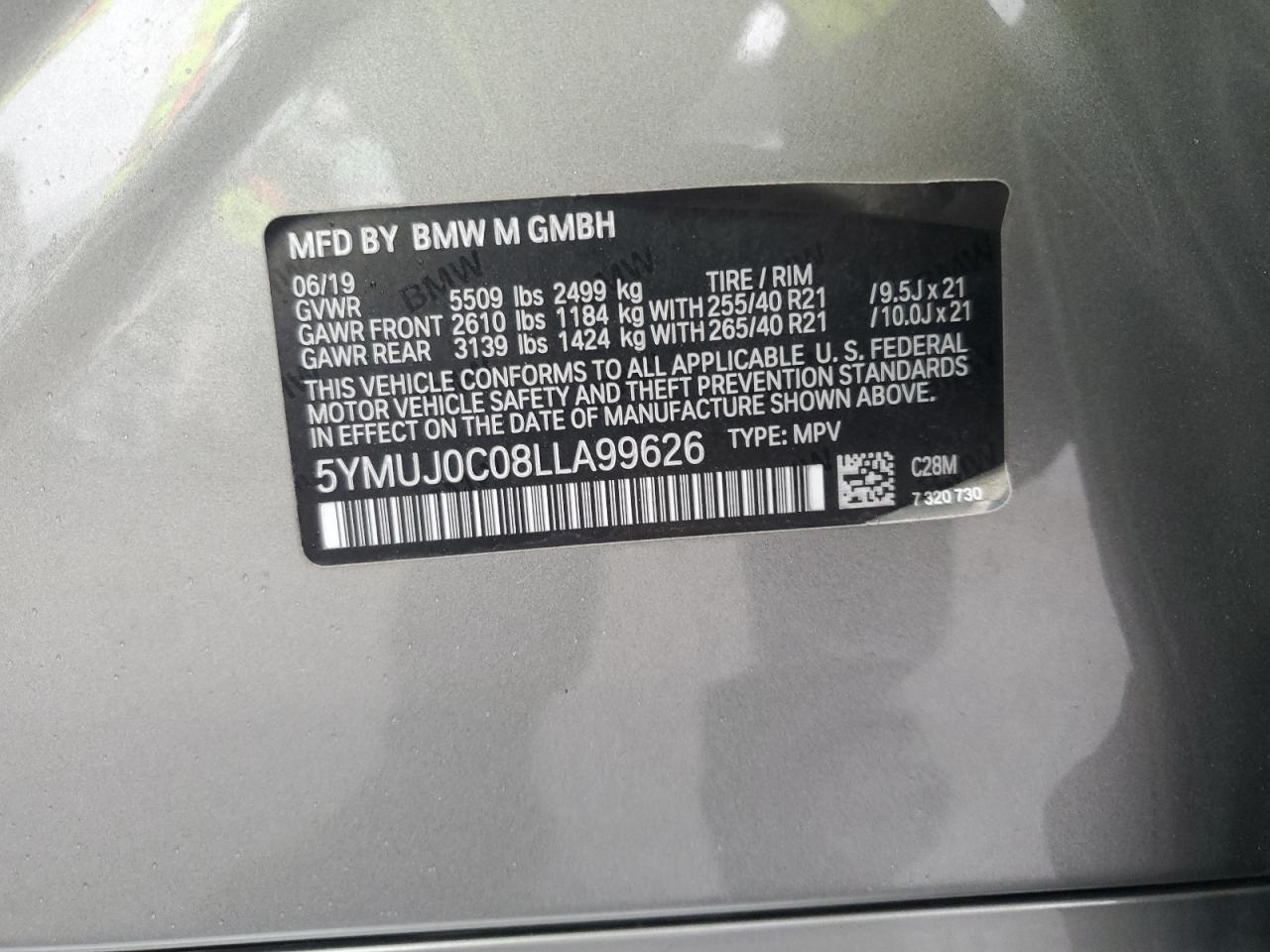 VIN 5YMUJ0C08LLA99626 2020 BMW X4 M COMPE