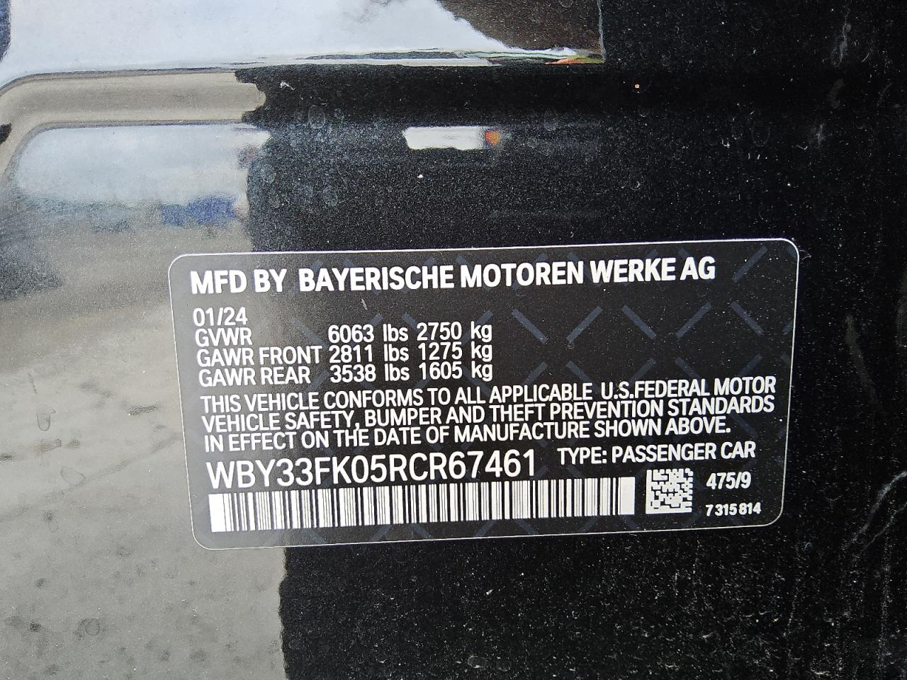 VIN WBY33FK05RCR67461 2024 BMW I5 EDRIVE 40