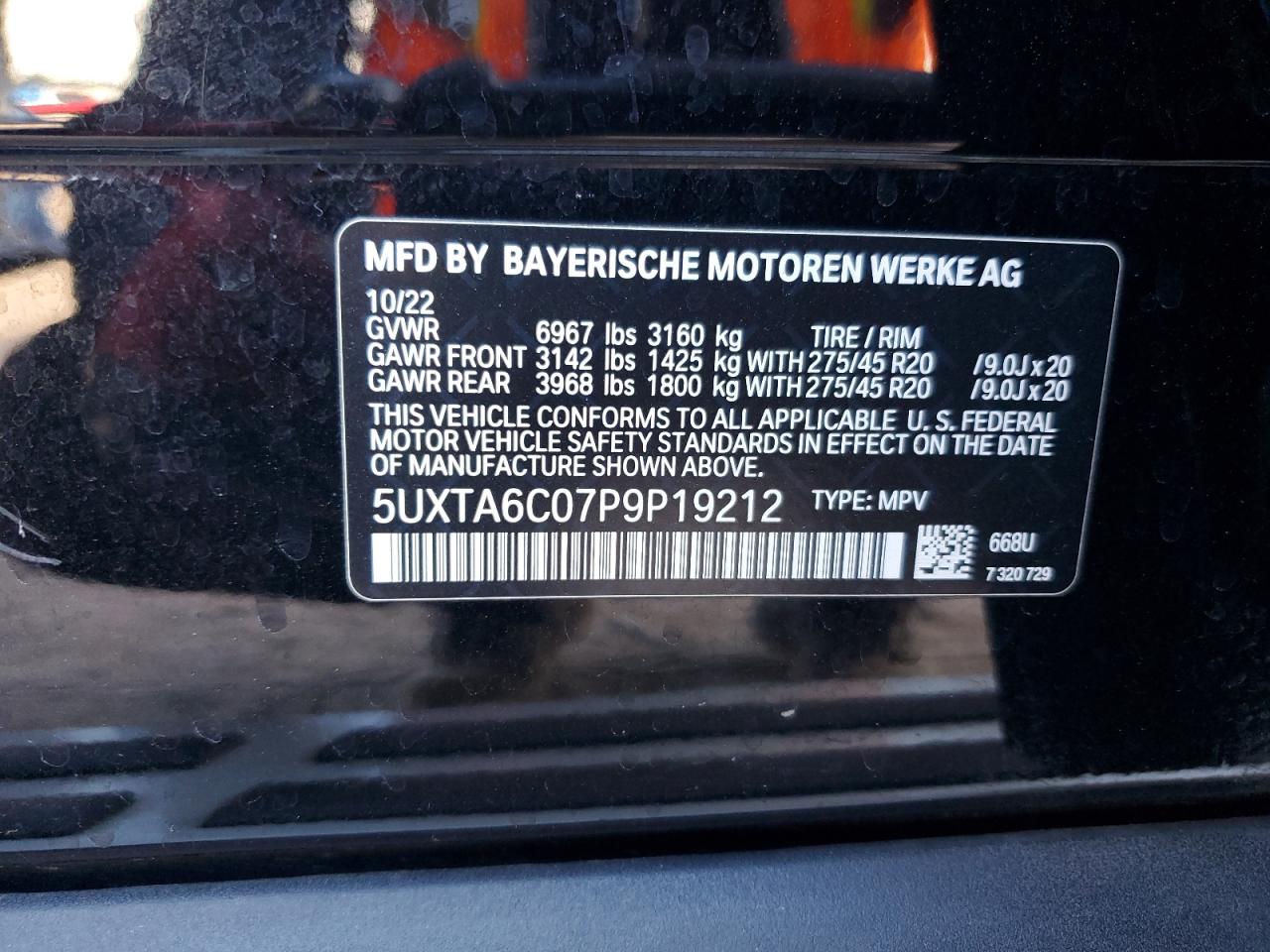 VIN 5UXTA6C07P9P19212 2023 BMW X5 XDRIVE45E