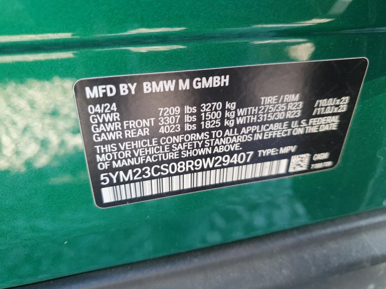 VIN 5YM23CS08R9W29407 2024 BMW XM