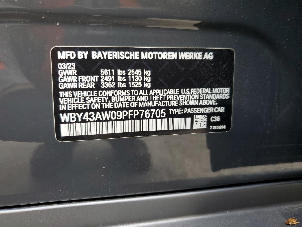 VIN WBY43AW09PFP76705 2023 BMW I4 EDRIVE 35