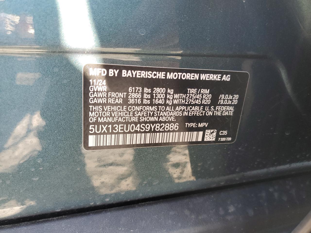 VIN 5UX13EU04S9Y82886 2025 BMW X5 SDRIVE 40I