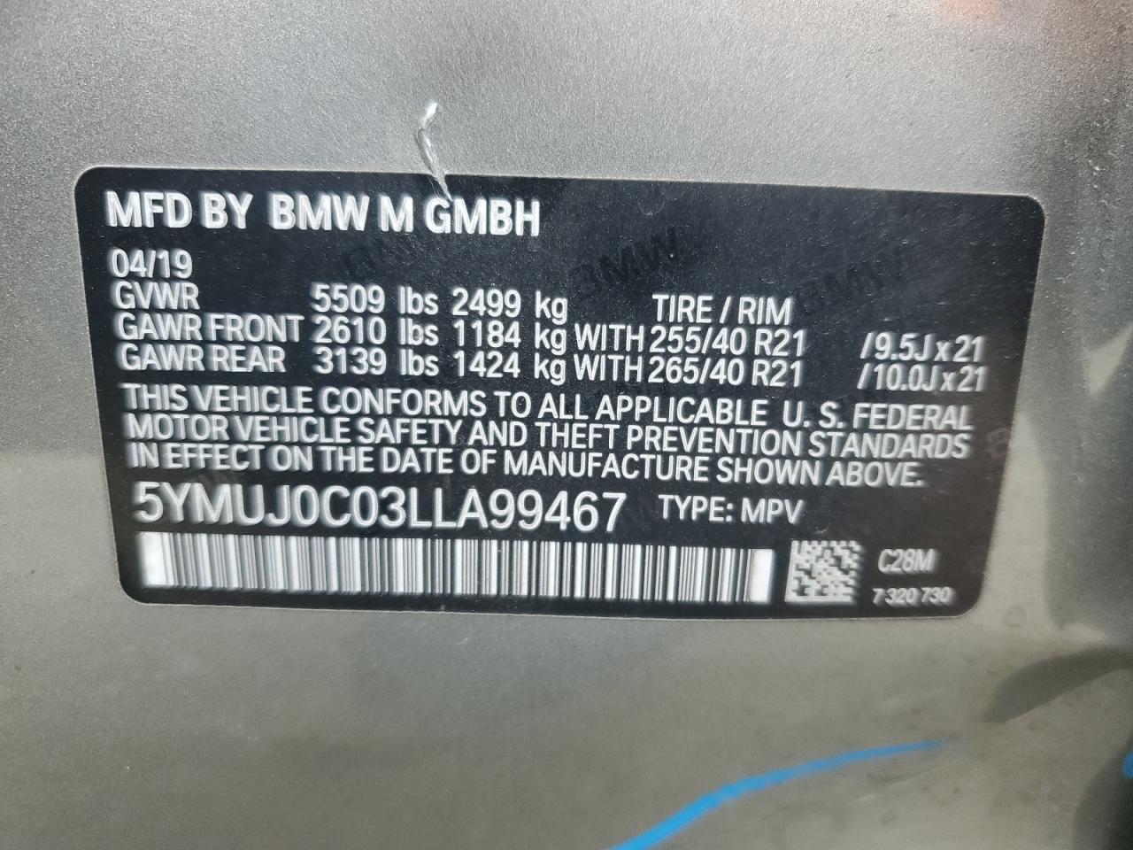 VIN 5YMUJ0C03LLA99467 2020 BMW X4 M COMPE