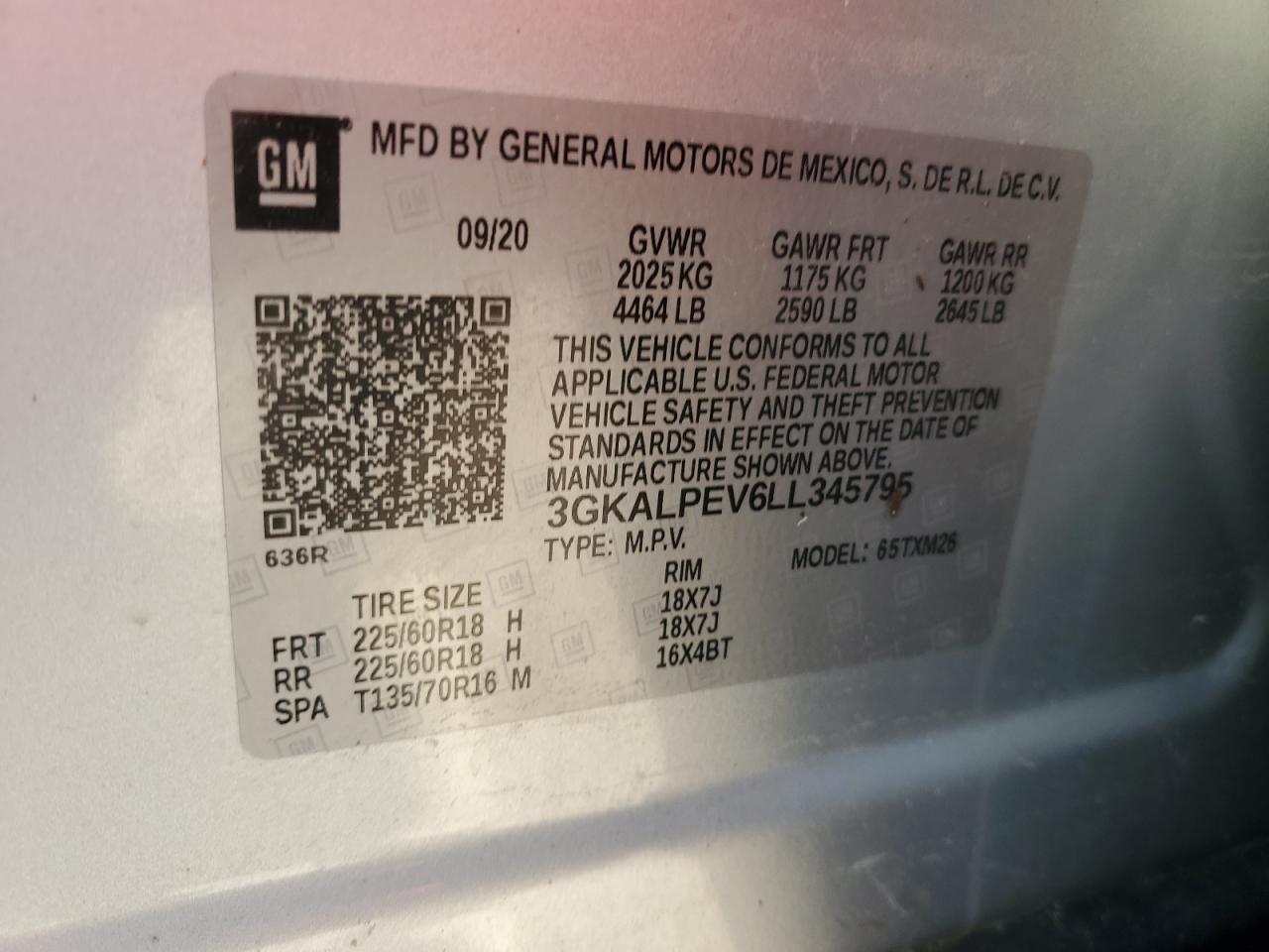 VIN 3GKALPEV6LL345795 2020 GMC TERRAIN SL