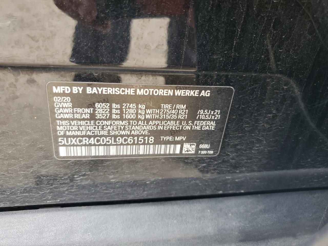 VIN 5UXCR4C05L9C61518 2020 BMW X5 SDRIVE 40I