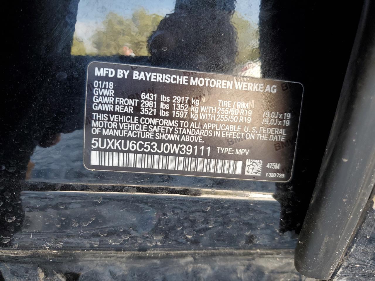 VIN 5UXKU6C53J0W39111 2018 BMW X6 XDRIVE5