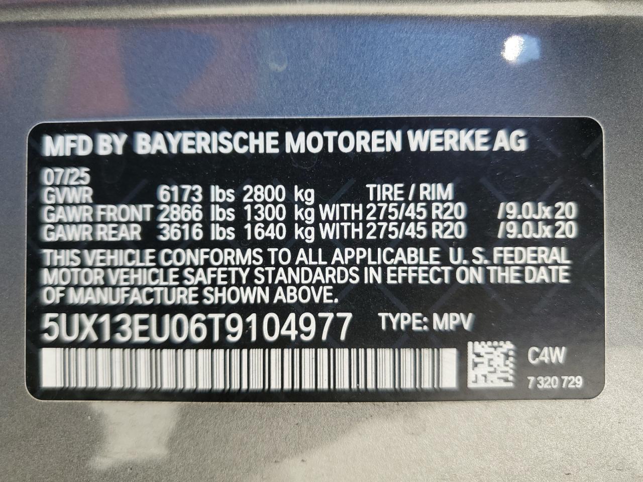VIN 5UX13EU06T9104977 2026 BMW X5 SDRIVE 40I