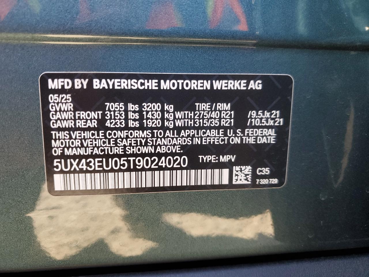 VIN 5UX43EU05T9024020 2026 BMW X5 XDRIVE50E