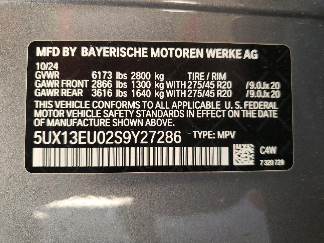 VIN 5UX13EU02S9Y27286 2025 BMW X5 SDRIVE 40I