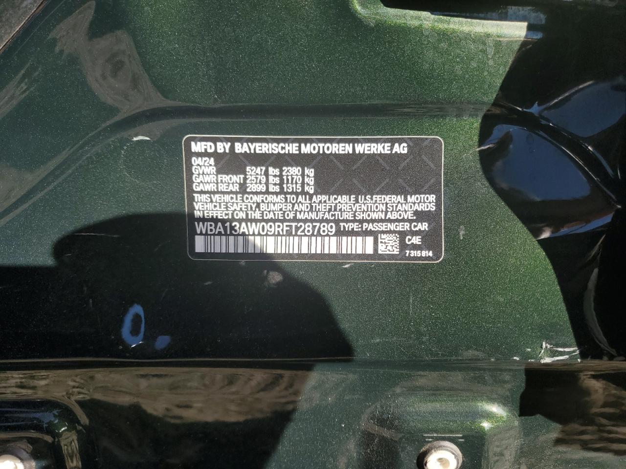 VIN WBA13AW09RFT28789 2024 BMW M440XI GRA