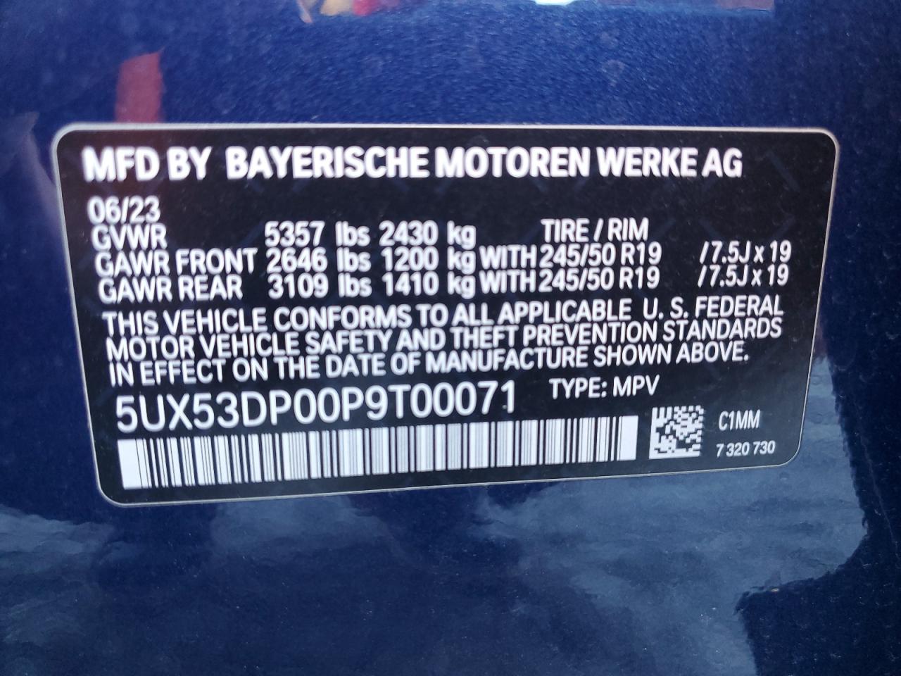 VIN 5UX53DP00P9T00071 2023 BMW X3 XDRIVE3