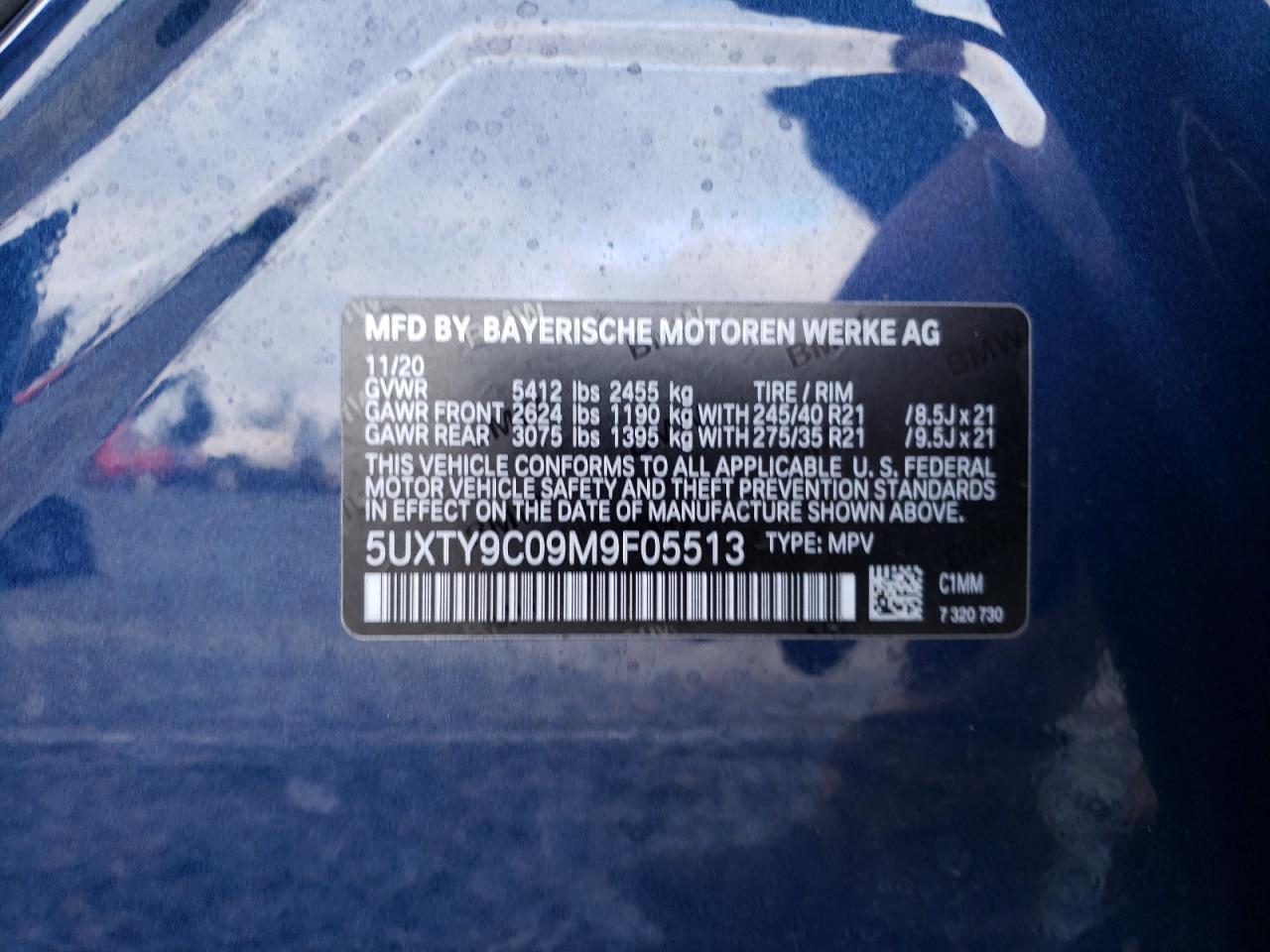 VIN 5UXTY9C09M9F05513 2021 BMW X3 XDRIVEM