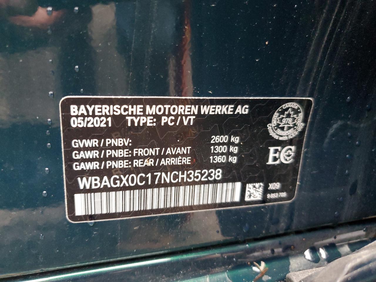 VIN WBAGX0C17NCH35238 2022 BMW ALPINA B8