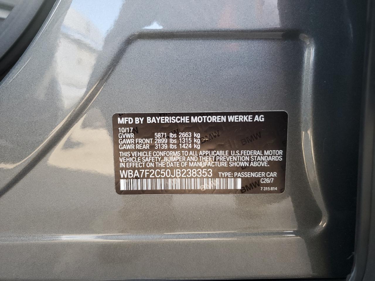 VIN WBA7F2C50JB238353 2018 BMW 750 XI