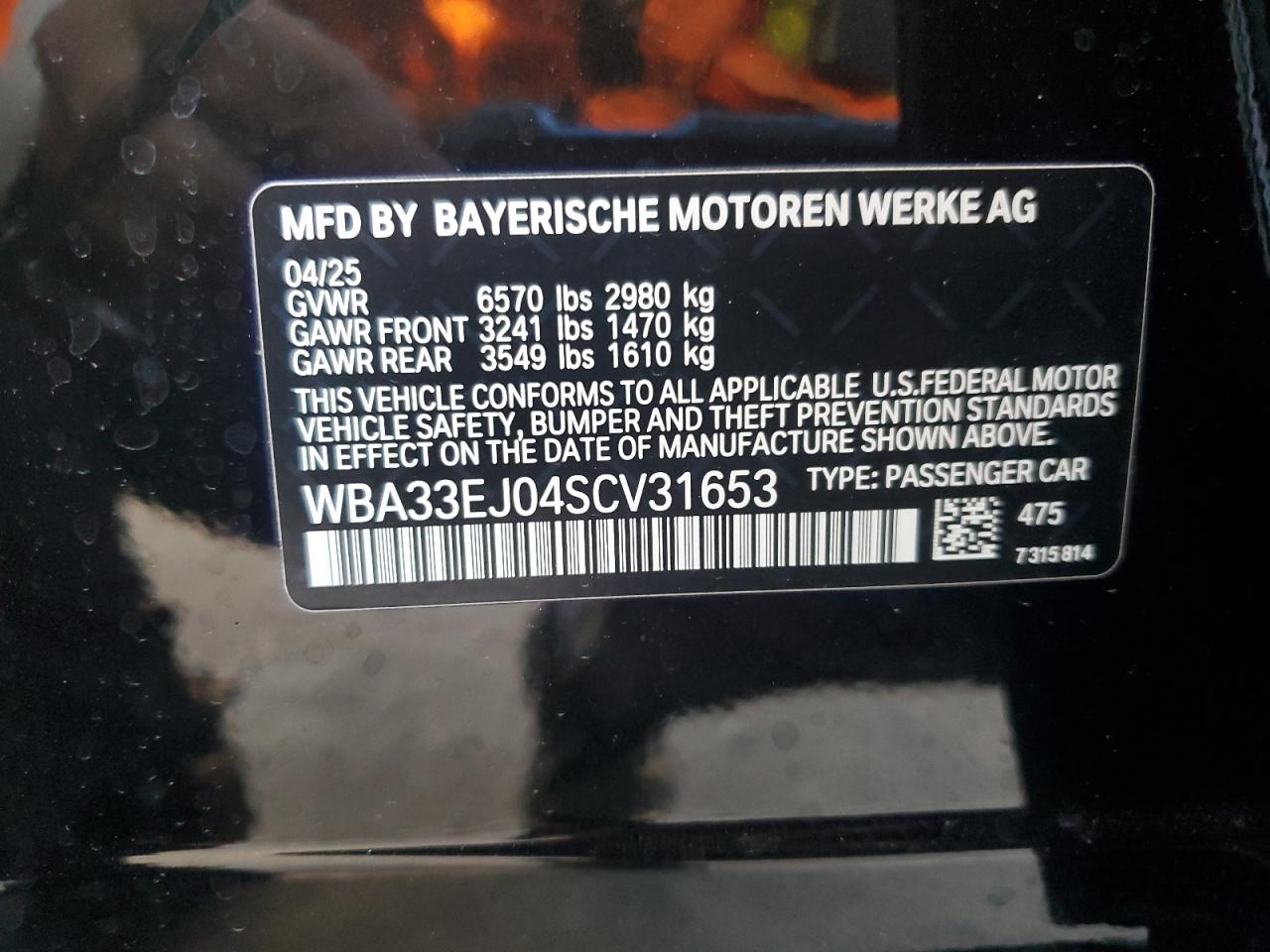 VIN WBA33EJ04SCV31653 2025 BMW 760 XI