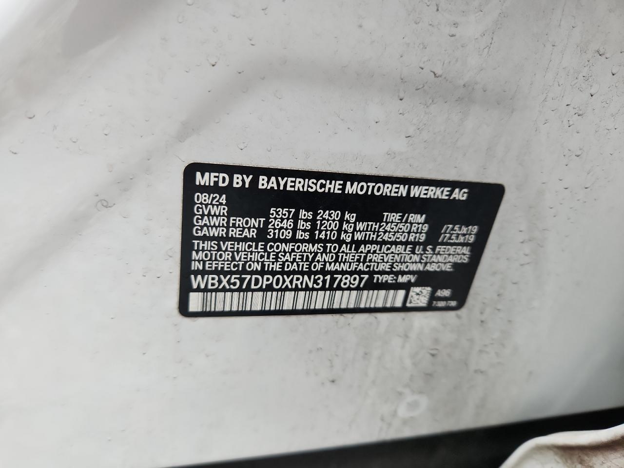 VIN WBX57DP0XRN317897 2024 BMW X3 XDRIVE3