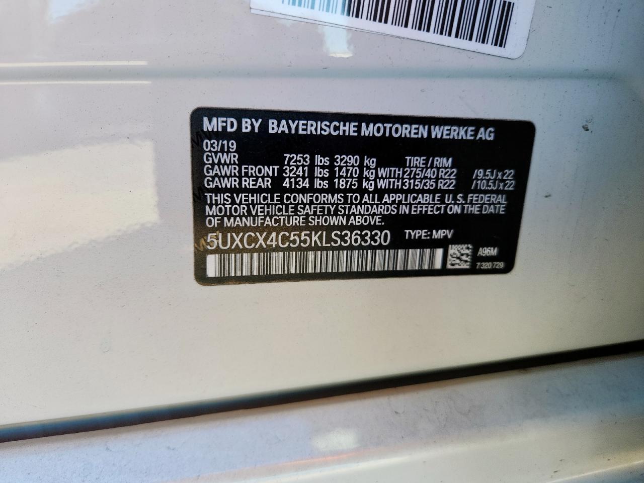 VIN 5UXCX4C55KLS36330 2019 BMW X7 XDRIVE5
