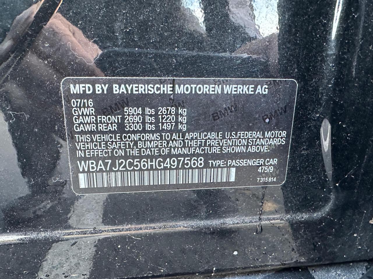 VIN WBA7J2C56HG497568 2017 BMW 740 XE
