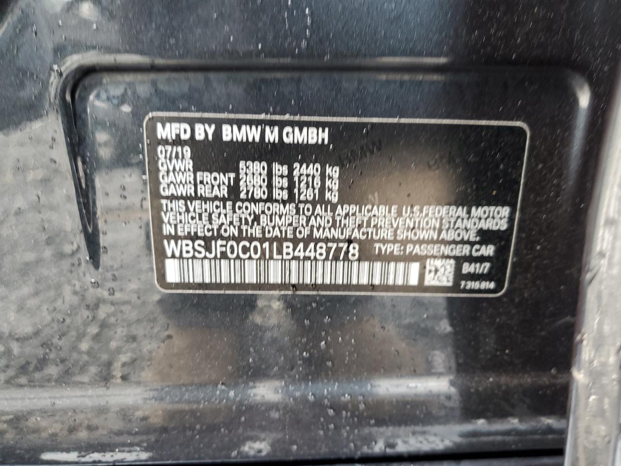 VIN WBSJF0C01LB448778 2020 BMW M5 BASE