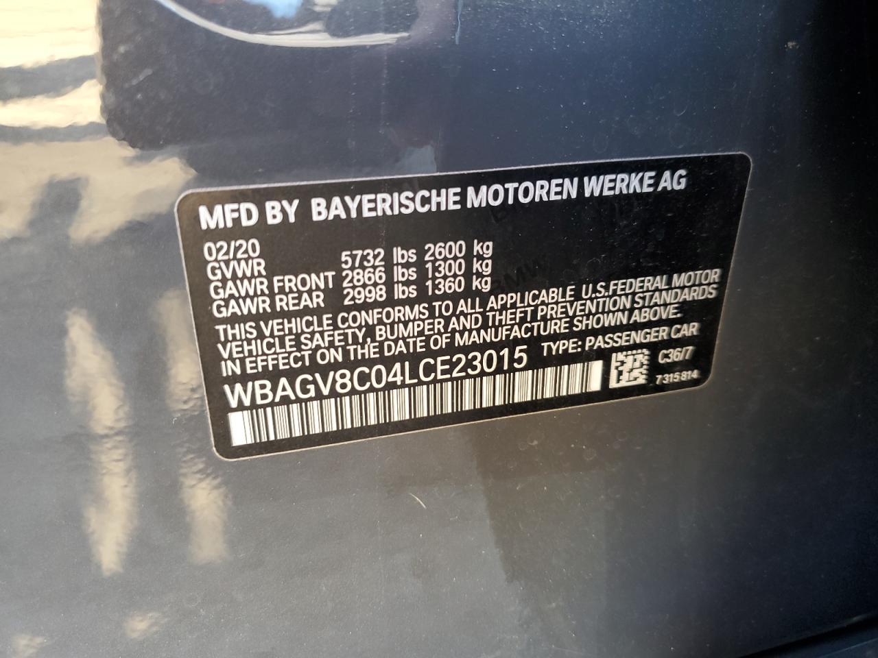 VIN WBAGV8C04LCE23015 2020 BMW M850XI