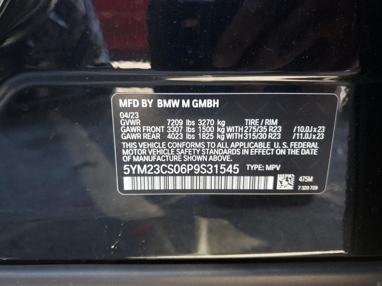 VIN 5YM23CS06P9S31545 2023 BMW XM
