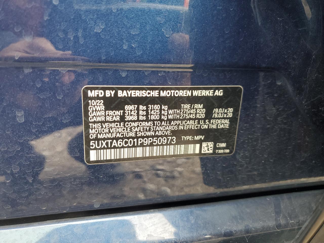 VIN 5UXTA6C01P9P50973 2023 BMW X5 XDRIVE4