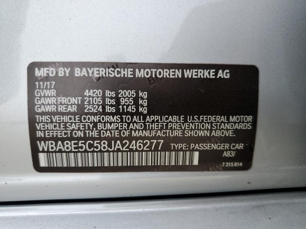 VIN WBA8E5C58JA246277 2018 BMW 328 D
