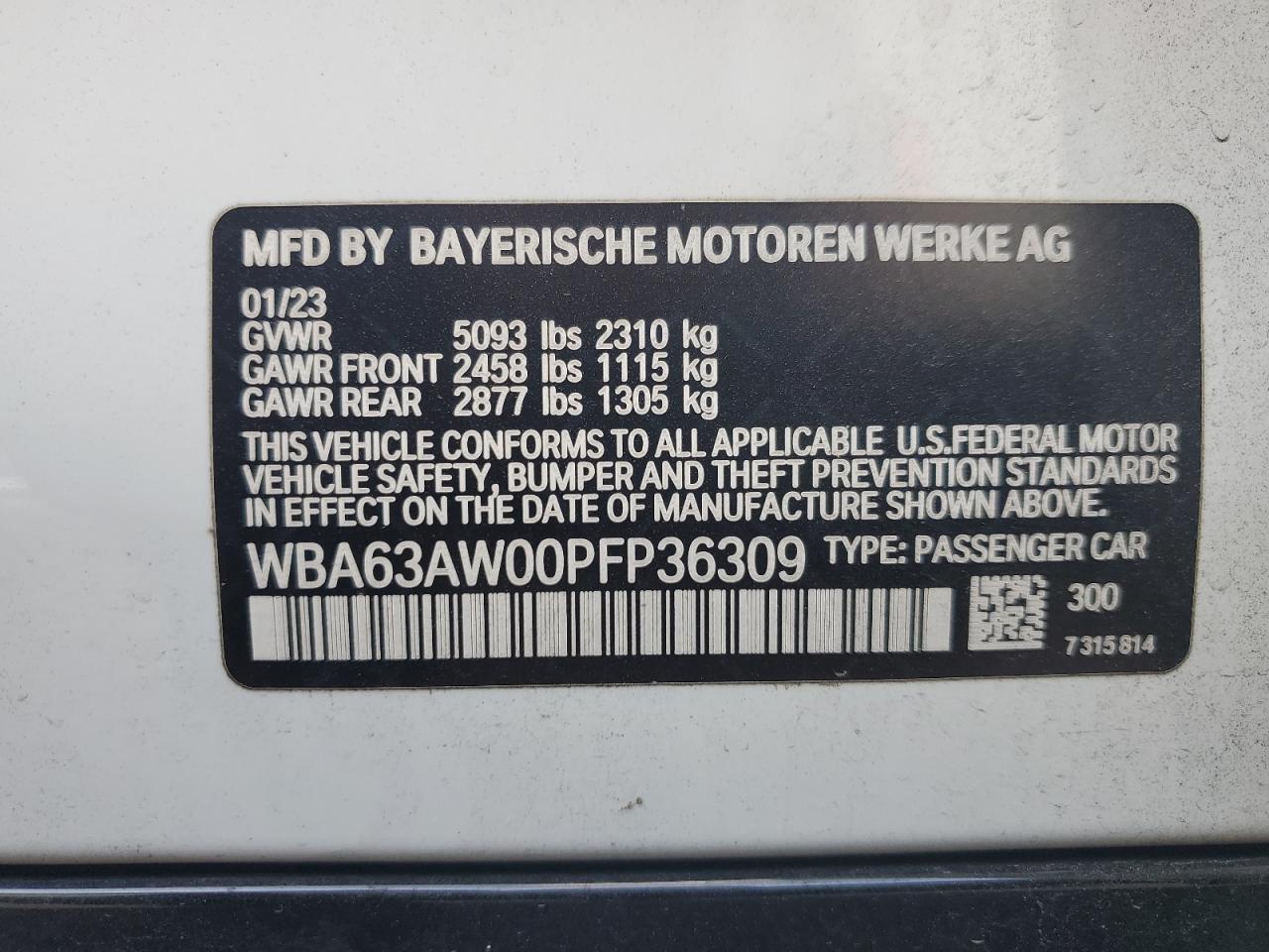 VIN WBA63AW00PFP36309 2023 BMW M440I GRAN