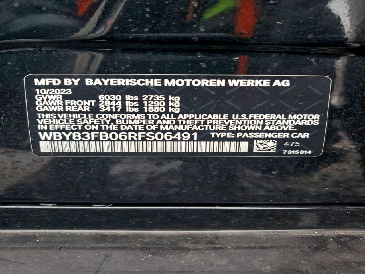 VIN WBY83FB06RFS06491 2024 BMW I4 XDRIVE