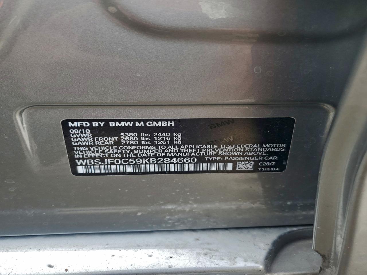 VIN WBSJF0C59KB284660 2019 BMW M5