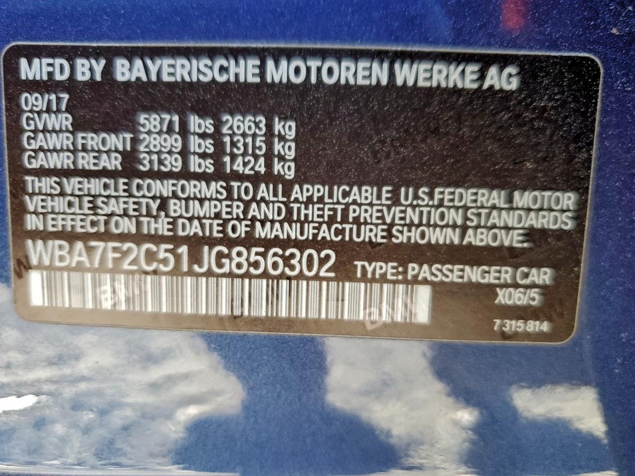 VIN WBA7F2C51JG856302 2018 BMW ALPINA B7