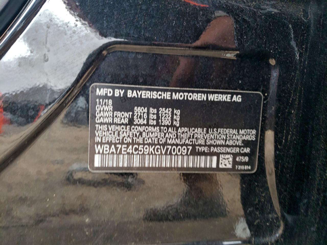VIN WBA7E4C59KGV70097 2019 BMW 740 XI