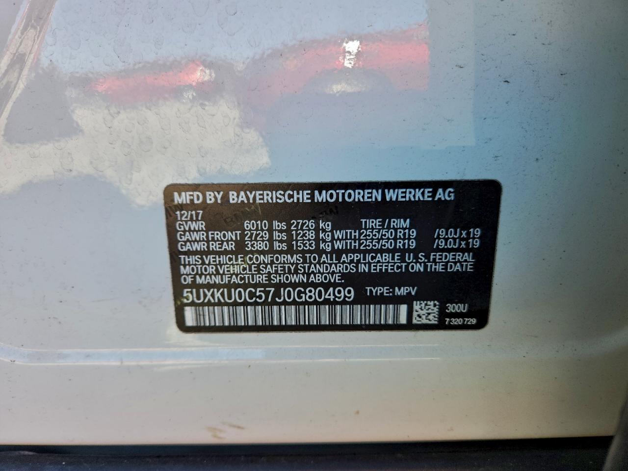 VIN 5UXKU0C57J0G80499 2018 BMW X6 SDRIVE3