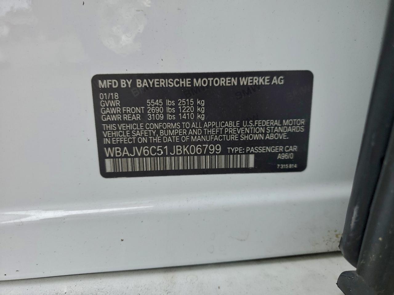 VIN WBAJV6C51JBK06799 2018 BMW 640 XIGT