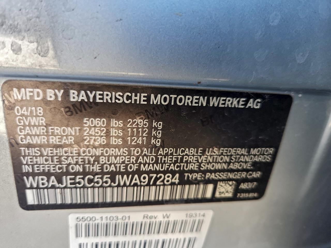 VIN WBAJE5C55JWA97284 2018 BMW 540