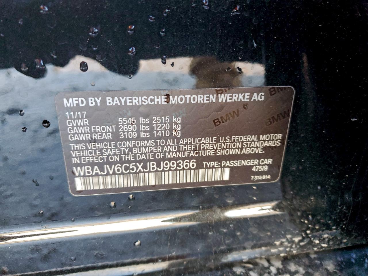 VIN WBAJV6C5XJBJ99366 2018 BMW 640 XIGT