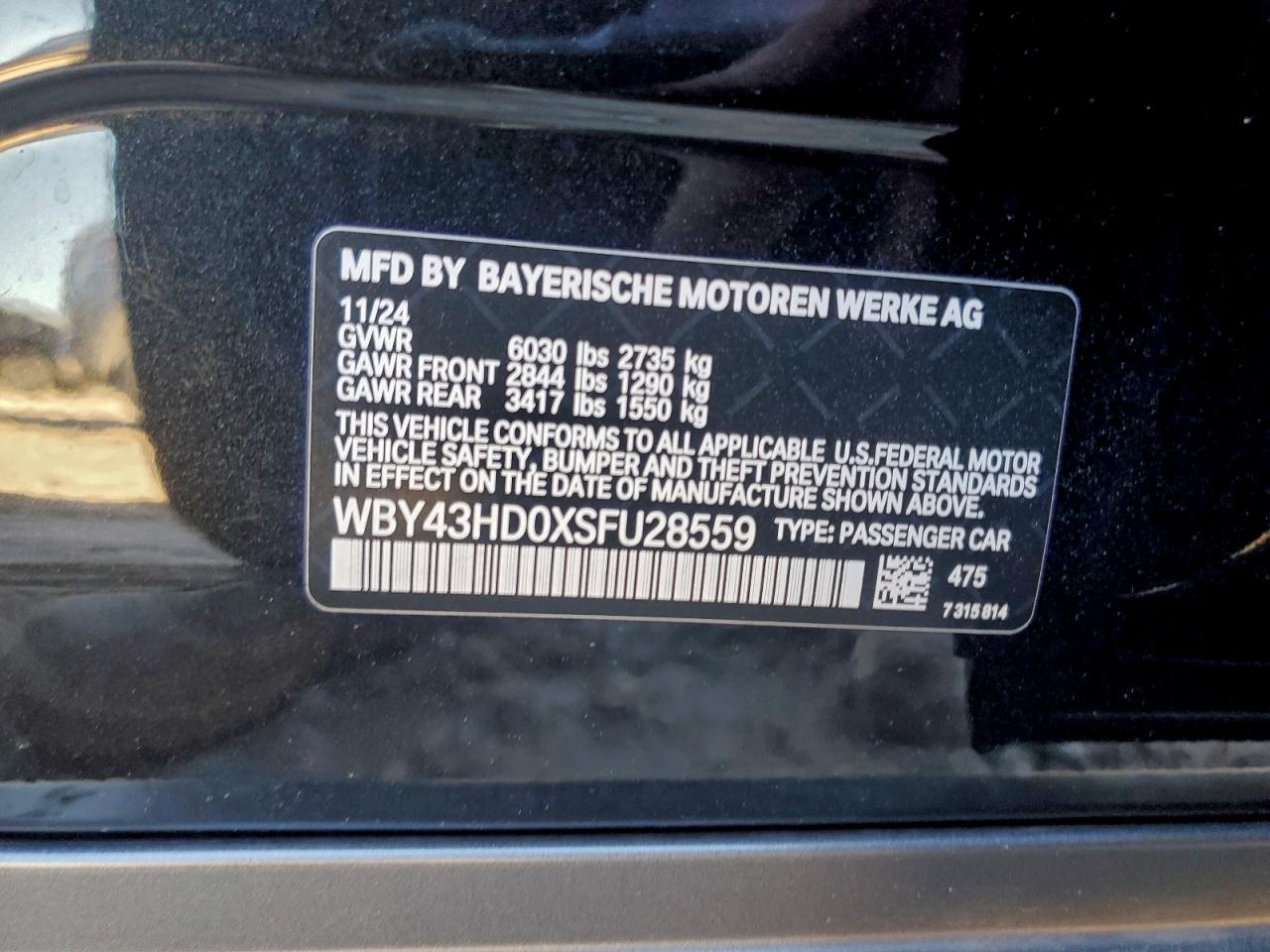 VIN WBY43HD0XSFU28559 2025 BMW I4 XDRIVE