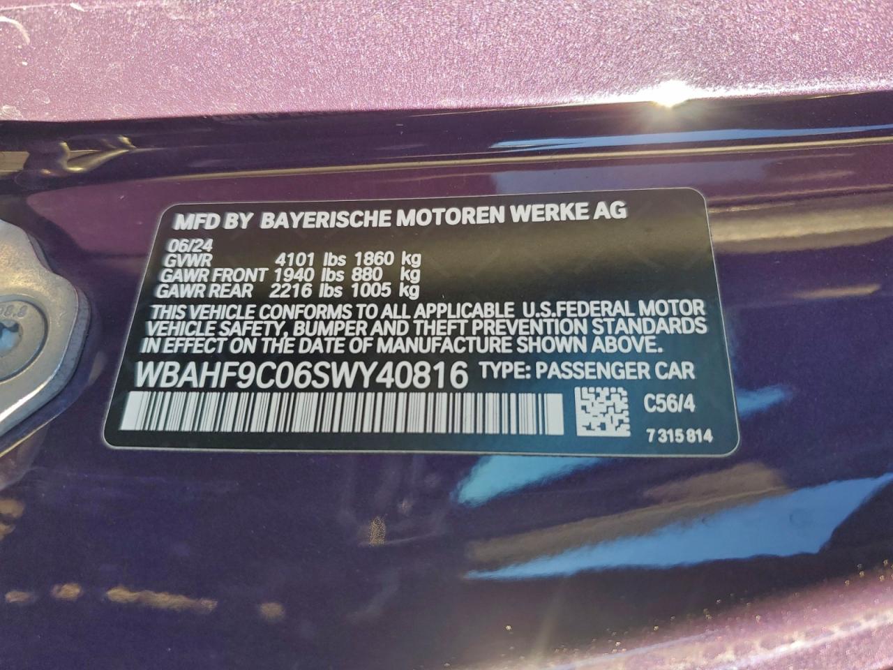 VIN WBAHF9C06SWY40816 2025 BMW Z4