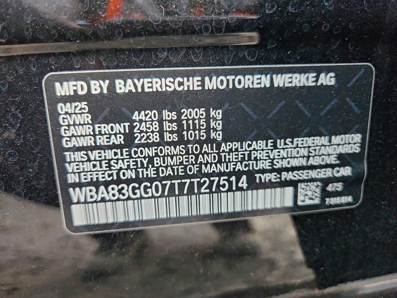 VIN WBA83GG07T7T27514 2026 BMW 228